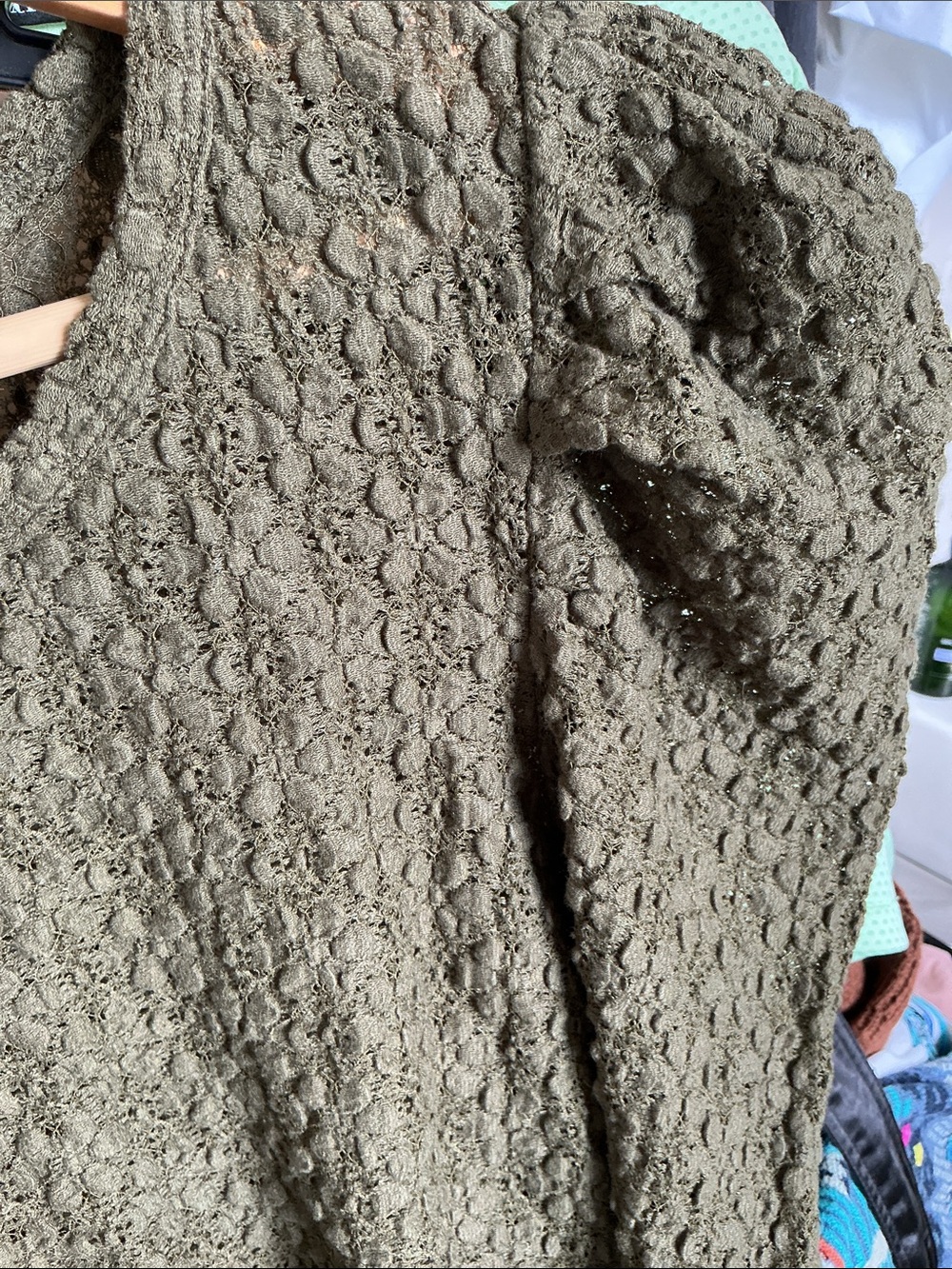 LOFT Olive Green Textured Puff-Sleeve Top - Picture 7 of 7